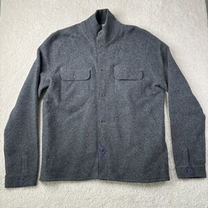 32 Bar Blues Sweater Men's XL Gray Merino Wool Button Front Shirt Knit Jacket